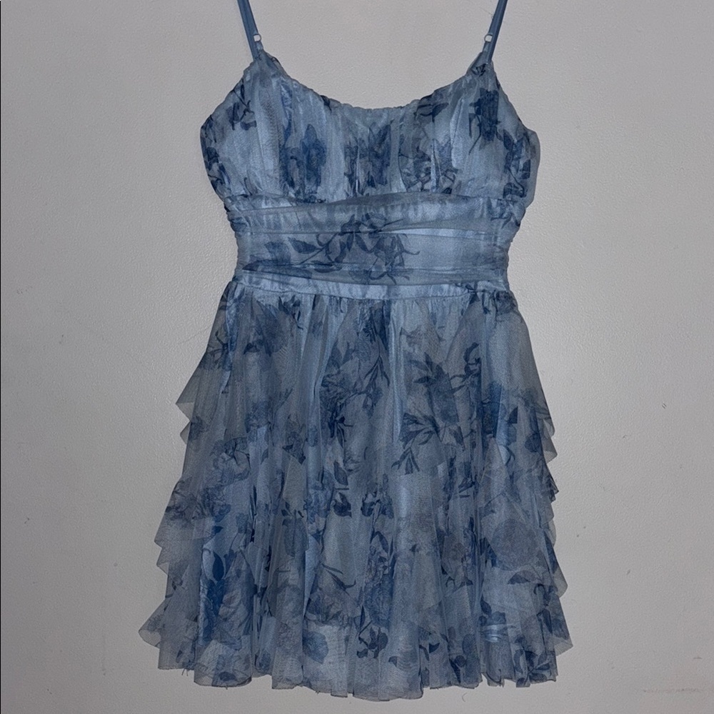 B Darlin Blue Ruffled Tiered Sundress